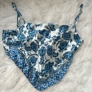 Blue Floral Satin Handkerchief Cami Top